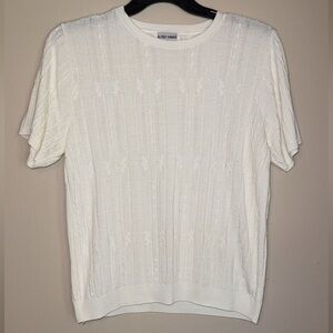 Alfred Dunner Vintage Cream Cable Knit Short Sleeve Blouse Top small Fall